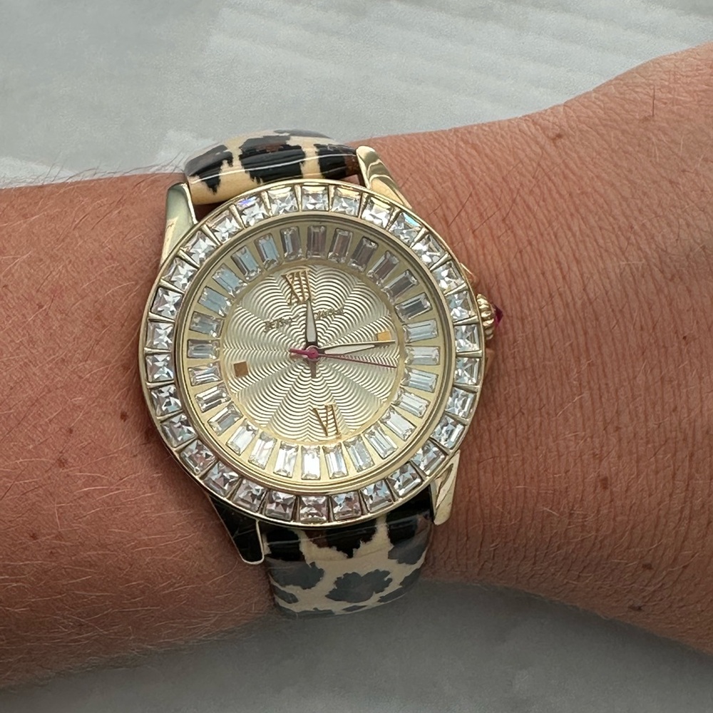 Betsey Johnson Gold Crystal Leopard Print Women's Watch